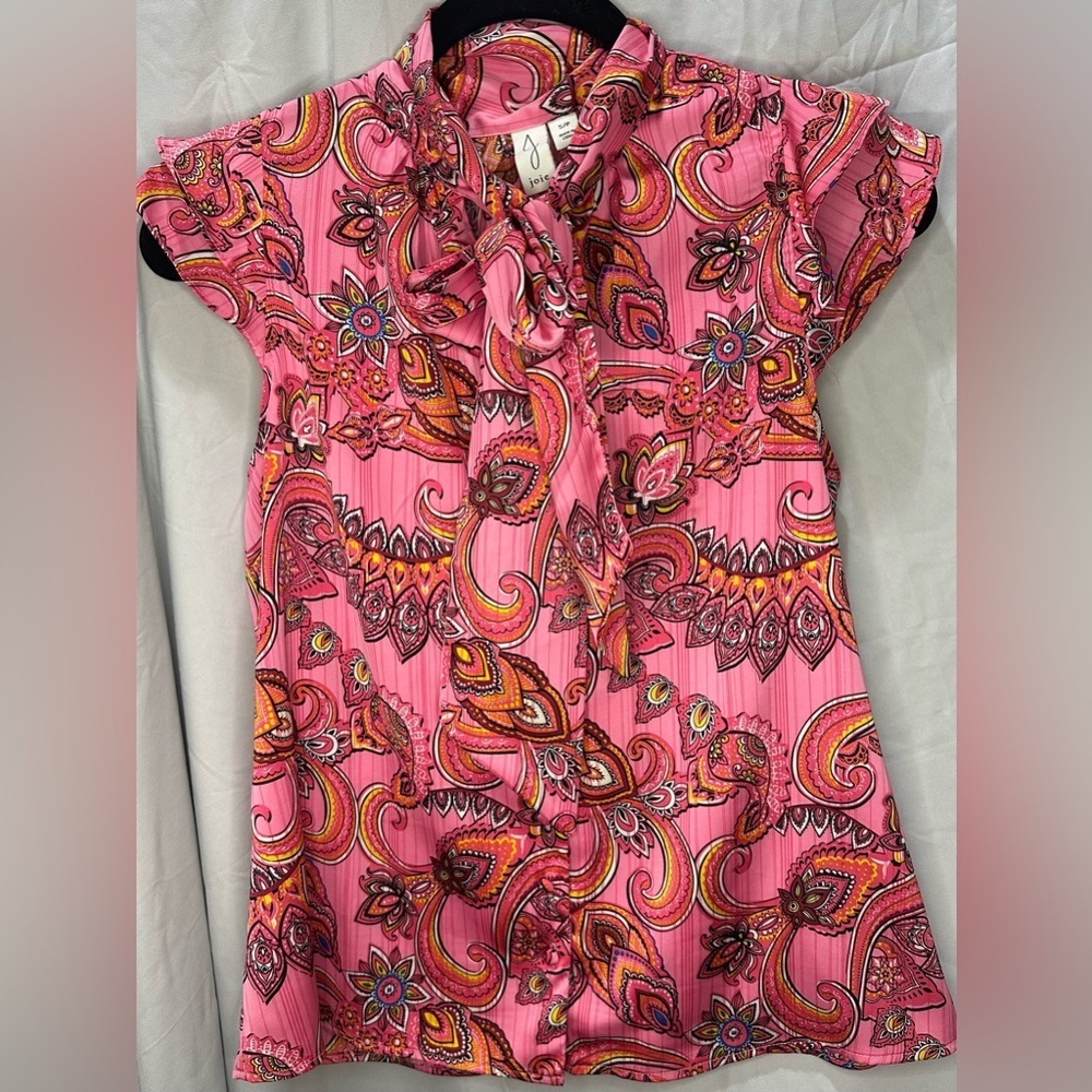 Joie Blouse Pink Paisley Sleeveless Blouse, Size Small